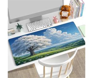 YTBHSHXZ Alfombrilla Blanca con diseño de árbol y Bordes cosidos, Base Antideslizante for Teclado ratón, Ideal for el hogar, la Oficina, Juegos Trabajo(600x400x3mm)