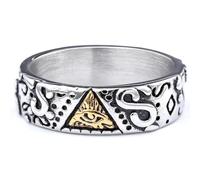 YTBHSHXZ anillos, Anillo de acero titanio con el Ojo la Providencia, inspirado en los templarios y masonería, for hombre. Joyería esotérica duradera(S)