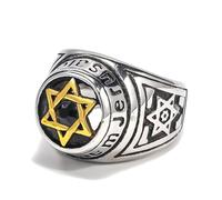 YTBHSHXZ anillos, Diseño hueco de la Estrella David con incrustaciones granate rojo intenso, joyería judaica vintage exorcistas(O)