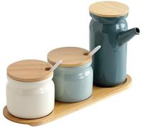 YTBHSHXZ Caja de especias con cucharas, azucarero, salero, aceitera, dispensador aceite y vinagre, accesorios cocina