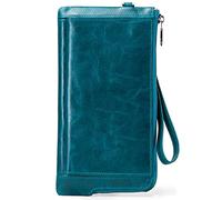 YTBHSHXZ Cartera de Cuero for Hombre, con 9 tarjeteros, Ventana for identificación y Monedero, Carteras largas(BLU)