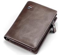 YTBHSHXZ Cartera de Cuero for Hombre, con Bolsillo for Monedas, Tarjetero, Plegable, Fina, Genuino(Bruin)