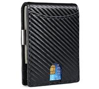 YTBHSHXZ Cartera for Hombre con Bloqueo, Billetera Delgada de Cuero Plegable Clip for dólares, Multifuncional 9 Ranuras for Tarjetas(Carbon Black)