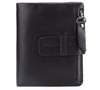 YTBHSHXZ Cartera for Hombre con Bloqueo, Tarjetero, Monedero, Billetera Delgada de Cuero Genuino, Plegable(Black)