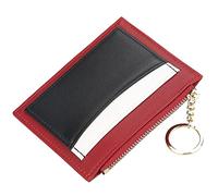 YTBHSHXZ Cartera Minimalista Plegable de Cuero Genuino con Bolsillo for Monedas y Cremallera(Red)