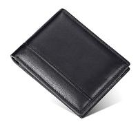 YTBHSHXZ Cartera Multifuncional de Cuero Encerado con Aceite y Bloqueo for Hombre, Ventana Transparente for Fotos Dos Espacios Grandes for Billetes(Black)