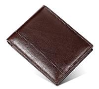 YTBHSHXZ Cartera Multifuncional de Cuero Encerado con Aceite y Bloqueo for Hombre, Ventana Transparente for Fotos Dos Espacios Grandes for Billetes(Bruin)
