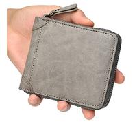 YTBHSHXZ Carteras for Hombre, Billetera Delgada Plegable de Cuero Genuino con Bolsillo for Monedas Cremallera(Grijs)