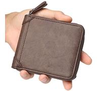 YTBHSHXZ Carteras for Hombre, Billetera Delgada Plegable de Cuero Genuino con Bolsillo for Monedas Cremallera(Bruin)