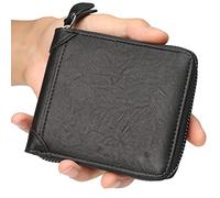 YTBHSHXZ Carteras for Hombre, Billetera Delgada Plegable de Cuero Genuino con Bolsillo for Monedas Cremallera(Black)