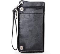 YTBHSHXZ Carteras for Hombre con Bloqueo, Compartimento for Billetes, Tarjetero for 11 Tarjetas, Bolsillo Cremallera y Cartera Correa de muñeca(Black)