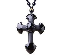 YTBHSHXZ, Collar con colgante de obsidiana, colgante de cruz, joyería para hombres y mujeres, talla única, Obsidiana, Ágata