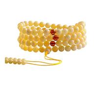 YTBHSHXZ Collar y pulsera de cuentas ámbar amarillo blanco 8 mm, 108 rosario Buda for yoga, oración meditación(Wit)