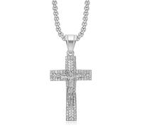 YTBHSHXZ collares, Collar con crucifijo de la Pasión Cristo diamantes imitación, inspirado en Jesús, acero titanio y rosa cruz. Influencia religiosa(Silver)