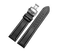 YTBHSHXZ Correa de reloj Leat for hombre fibra carbono 18 mm a 24 con costura roja y cierre piel(White Deploy Clasp)