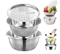 YTBHSHXZ, Cuenco multifuncional de acero inoxidable, cuenco for triturar y drenar, juego de colador 4 en 1(11 * 11 * 4.5 inch)
