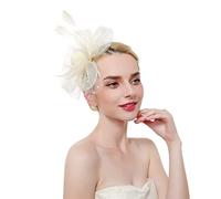 YTBHSHXZ, Diadema con flores, cintas de malla y plumas for bodas, iglesias, cócteles, fiestas de té, etc.(Beige)