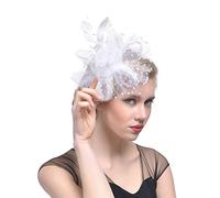 YTBHSHXZ, Diadema con flores for boda, iglesia, mujer, malla, cintas, plumas, cóctel, fiesta de té, sombrero, tocado(White)