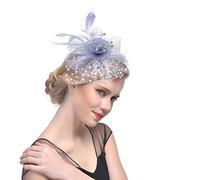YTBHSHXZ, Diadema con flores for boda, iglesia, mujer, malla, cintas, plumas, cóctel, fiesta de té, sombrero, tocado(Grey)