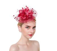 YTBHSHXZ, Diadema con plumas y pinzas for el pelo, de malla sólida, for cóctel, for mujer, con cinta for el pelo y horquillas.(Wine Red)