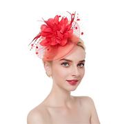 YTBHSHXZ， Diadema con plumas y pinzas for el pelo, de malla sólida, for cóctel, for mujer, con cinta for el pelo y horquillas.(Red)