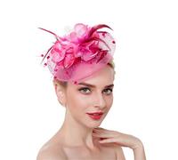 YTBHSHXZ， Diadema con plumas y pinzas for el pelo, de malla sólida, for cóctel, for mujer, con cinta for el pelo y horquillas.(Purple Red)