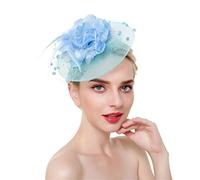 YTBHSHXZ， Diadema con plumas y pinzas for el pelo, de malla sólida, for cóctel, for mujer, con cinta for el pelo y horquillas.(Sky blue)