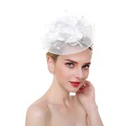 YTBHSHXZ， Diadema con plumas y pinzas for el pelo, de malla sólida, for cóctel, for mujer, con cinta for el pelo y horquillas.(White)