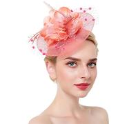 YTBHSHXZ, Diadema de plumas de malla con flores for mujer, for boda, iglesia, cóctel, fiesta de té, sombrero(Watermelon Red)