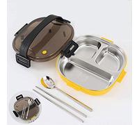 YTBHSHXZ fiambrera, Fiambreras Bento Box de acero inoxidable con compartimentos separados, portátiles y aislantes, cubiertos for adolescentes(Yellow)