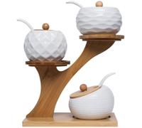 YTBHSHXZ Juego de 3 especieros con soporte, azucarero cerámica, tarro almacenamiento, cucharas for servir y tapa. 24 x cm