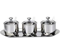 YTBHSHXZ Juego de 3 tarros for conservar especias acero inoxidable con tapa cristal transparente y soporte(3 Jars)