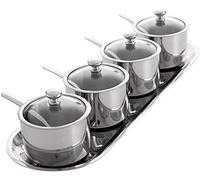 YTBHSHXZ Juego de 3 tarros for conservar especias acero inoxidable con tapa cristal transparente y soporte(4 Jars)