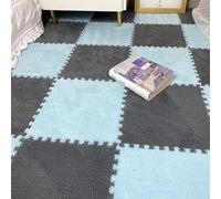 YTBHSHXZ Losetas de Alfombra entrelazadas Felpa, tapetes Espuma entrelazados, alfombras Rompecabezas Antideslizantes, Cuadrados(Blue+Gray,12pcs)
