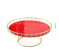 YTBHSHXZ, Mesa de Postre de cerámica de una Sola Capa, Soporte de exhibición for Pastel de decoración de Boda, Bandeja Ligera de Lujo for Cupcakes de Fiesta de cumpleaños(Red)