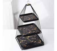 YTBHSHXZ, Mesa de Postre, Plato for Pastel, Bandeja de cerámica Doble de Tres Niveles for Fruta, Aperitivos, Pastel de cerámica, Soporte de exhibición for Postre, Bandeja for Pastel(Black)
