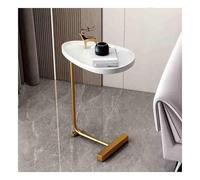 YTBHSHXZ mesita Auxiliar, Elegante Mesa Auxiliar Ovalada con diseño de Madera y Metal, Ideal for Usar como mesita Noche o Junto a la Cama(Groove Type,White Gold Legs)