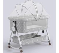 YTBHSHXZ Moisés portátil 4 en 1, Cama Junto a la Cama con Ruedas, mosquitera y Cesta de Almacenamiento, moisés Mecedora Ajustable en 6 Alturas(A)
