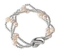 YTBHSHXZ Pulsera de perlas tres capas plata ley 925 con cordón elástico. Preciosa pulsera cuentas for mujeres y niñas