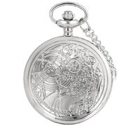 YTBHSHXZ Reloj de Bolsillo y Cadena, Reloj de Bolsillo de Cuarzo Vintage Grande, Colgante, Collar, Reloj de Bolsillo, Hombre, día de San Valentín(Silver)