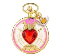 YTBHSHXZ Reloj de Bolsillo y Cadena, Reloj de Bolsillo for Niñas con Piedra de Corazón Dorado + Accesorios Pequeños Reloj de Bolsillo con Cadena Uso Diario del Día de San Valentín
