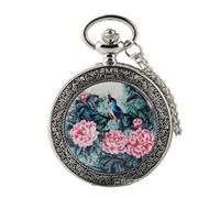 YTBHSHXZ Reloj de Bolsillo y Cadena, Reloj de Bolsillo Vintage, patrón de un pájaro y Tres Flores, Reloj de Bolsillo con Cadena