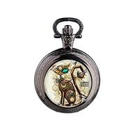 YTBHSHXZ Reloj de Bolsillo y Cadena, Vintage Steampunk Gato medallón Collar Bolsillo Reloj Colgante Regalo(Black)