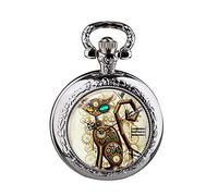 YTBHSHXZ Reloj de Bolsillo y Cadena, Vintage Steampunk Gato medallón Collar Bolsillo Reloj Colgante Regalo(Silver)