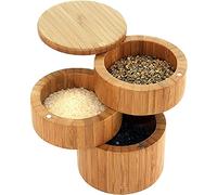 YTBHSHXZ Salero de madera 3 niveles, giratorio, triple, con compartimentos for especias y condimentos (2 unidades)