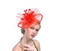 YTBHSHXZ, Sombrero clásico de plumas for mujer, tocado de plumas for novia, accesorios de boda(Red)