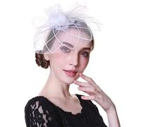 YTBHSHXZ, Sombrero de mujer con flores, malla, cintas y plumas, diadema o pinza for cóctel, fiesta de té.(30B)