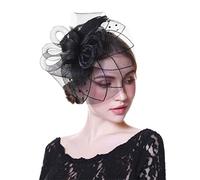 YTBHSHXZ， Sombrero de mujer con flores, malla, cintas y plumas, diadema o pinza for cóctel, fiesta de té.(Black)