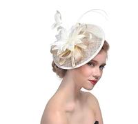 YTBHSHXZ, Sombrero de mujer, tocado de plumas, sombreros de fiesta de hilo, sombrero británico for boda, cóctel, fiesta de té, tocado(Ivory)