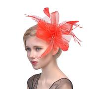 YTBHSHXZ, Sombrero de plumas for boda, iglesia, tocado de malla, cintas de flores for mujer, tocado for cóctel, fiesta de té(Red)